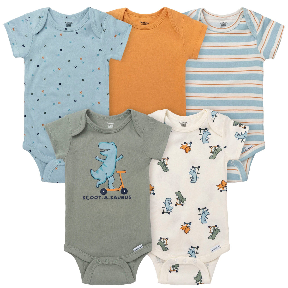 5-Pack Baby Boys Dinos Short Sleeve Onesies® Bodysuits onesies Gerber® 