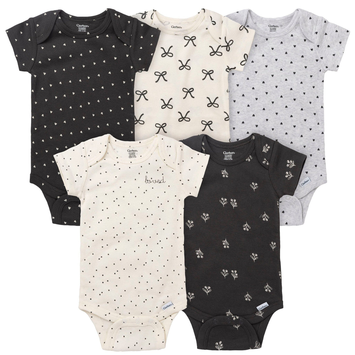 5-Pack Baby Girls Dark Floral Short Sleeve Onesies® Bodysuits onesies Gerber® 