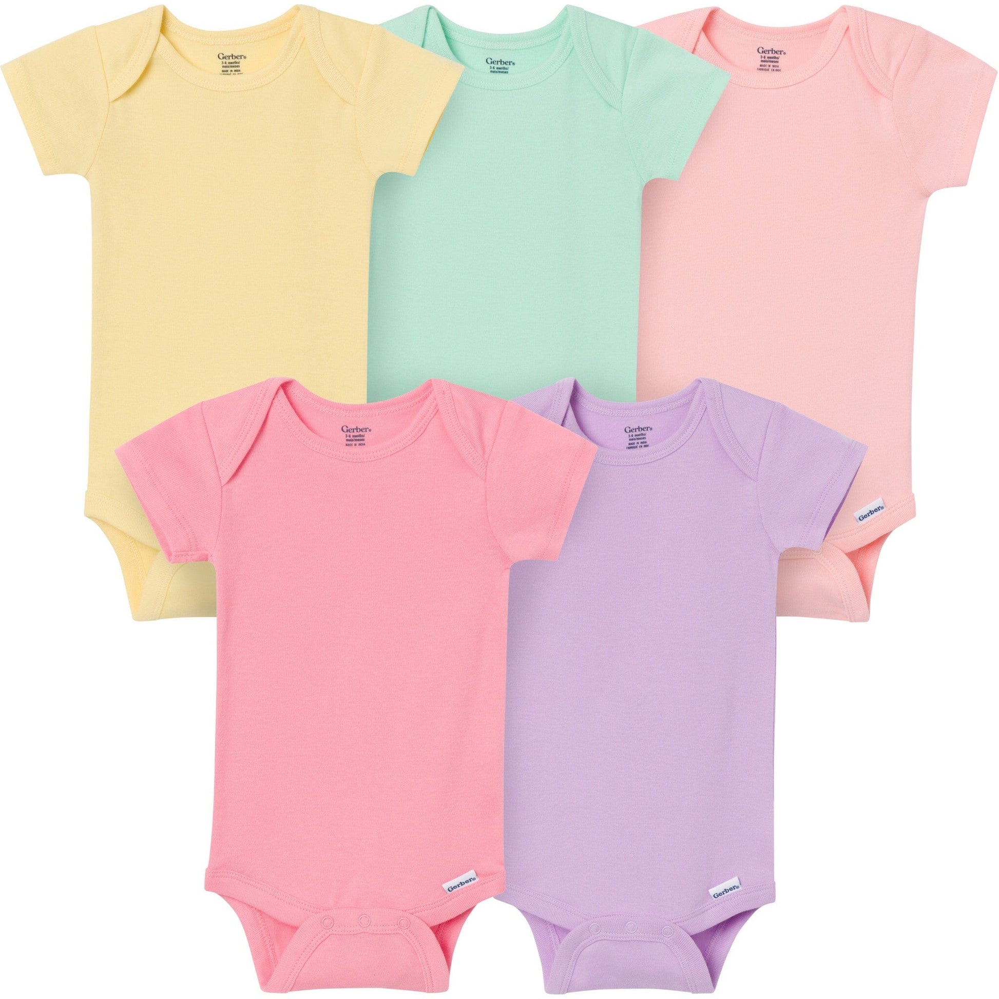 5-Pack Baby Girls Pastels Short Sleeve Bodysuits Onesies Bodysuits Gerber® 