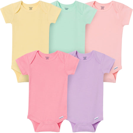 5-Pack Baby Girls Pastels Short Sleeve Bodysuits
