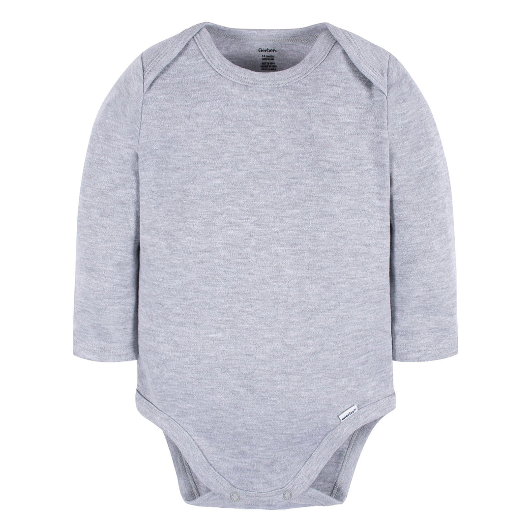 5-Pack Baby Grey Heather Premium Long Sleeve Lap Shoulder Onesies® Bodysuits