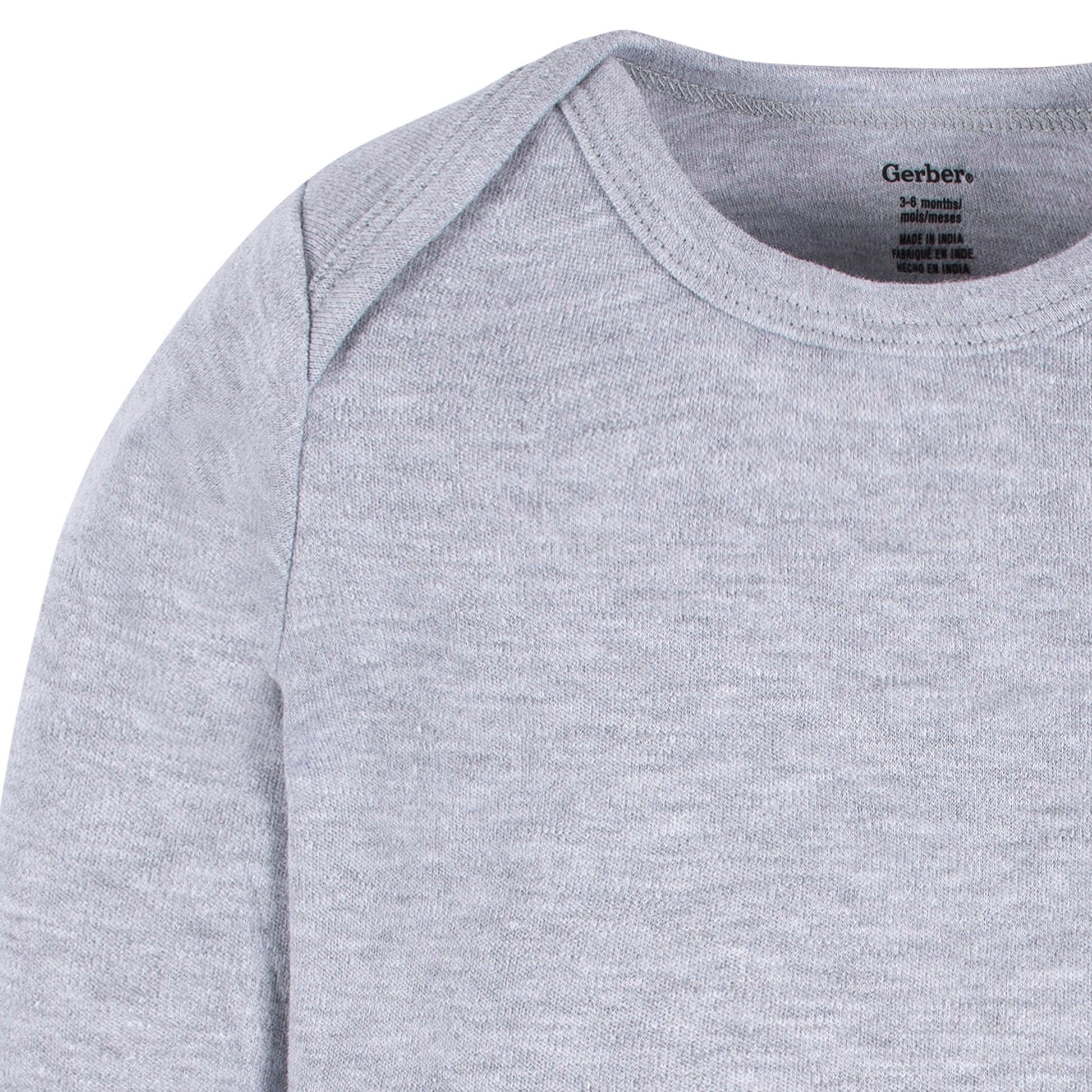 5-Pack Baby Grey Heather Premium Long Sleeve Lap Shoulder Onesies® Bodysuits