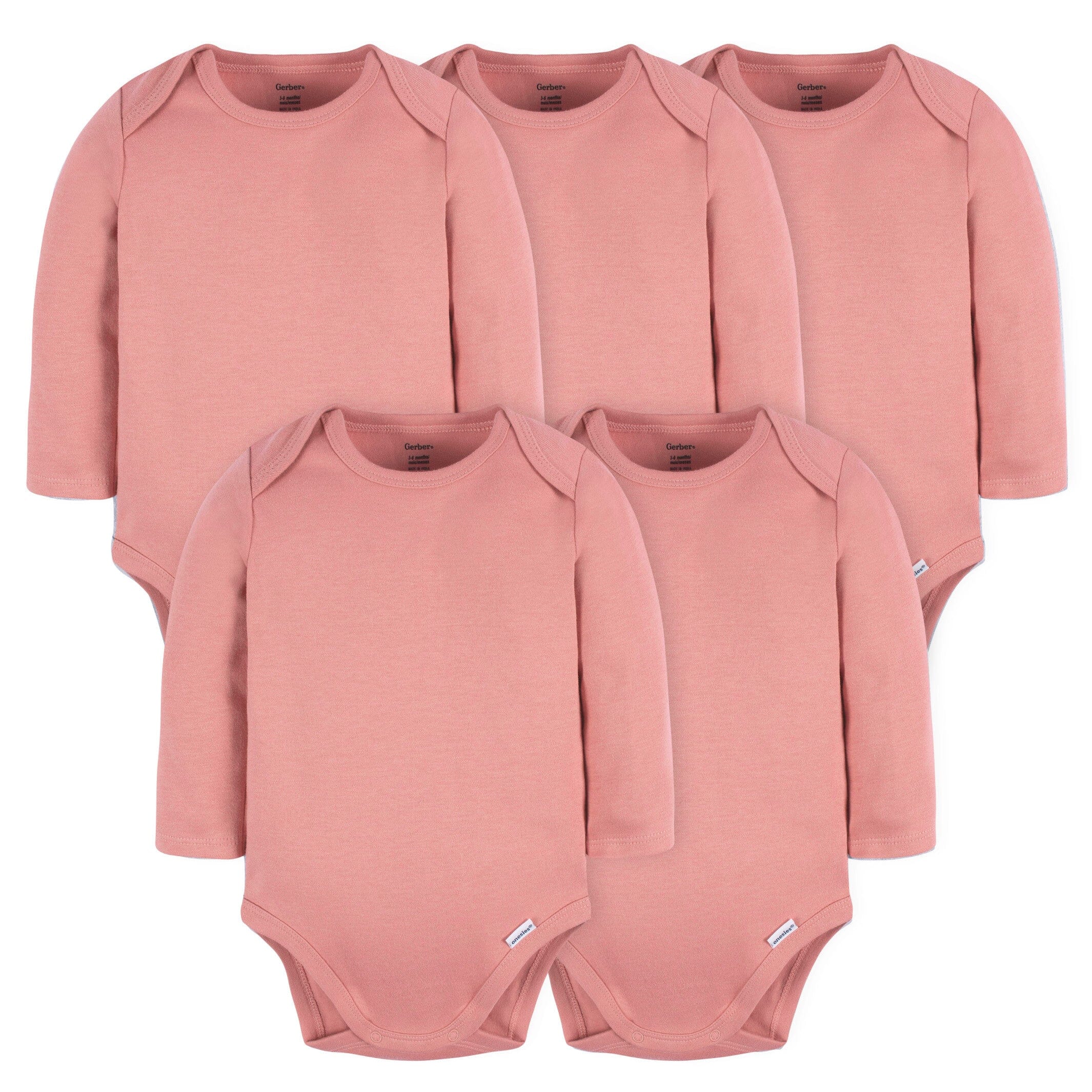 5-Pack Baby Mauve Pink Premium Long Sleeve Lap Shoulder Onesies® Bodysuits
