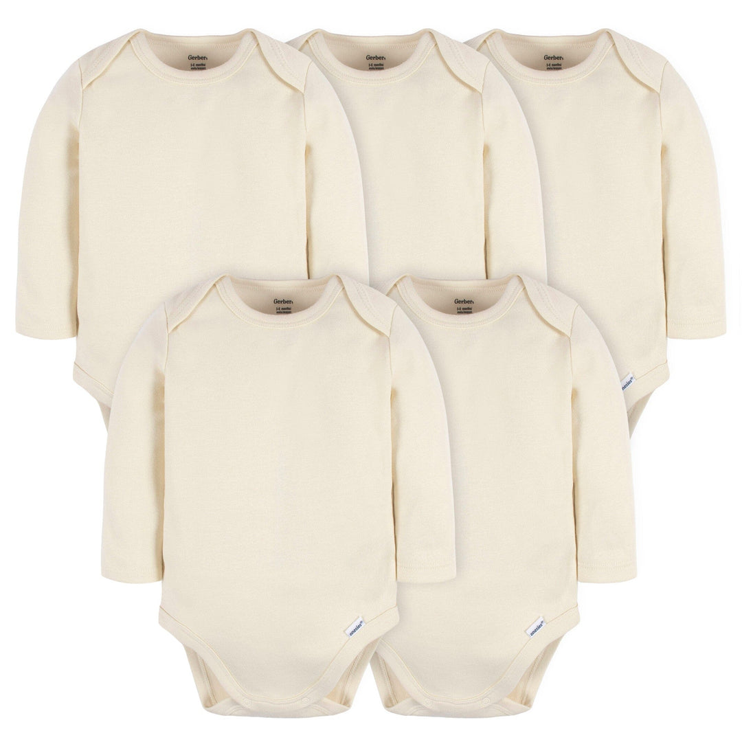 5-Pack Baby Natural Premium Long Sleeve Lap Shoulder Onesies® Bodysuits
