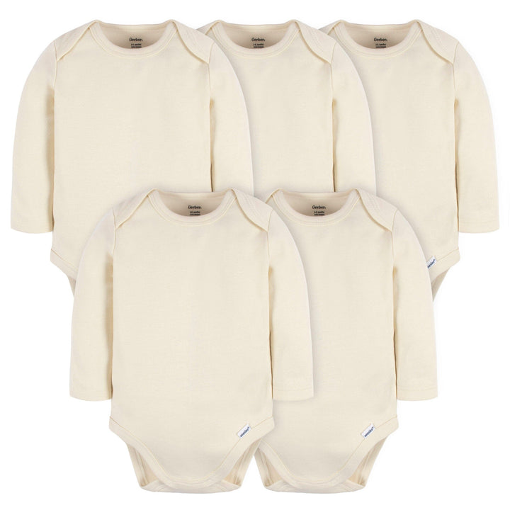 5-Pack Baby Natural Premium Long Sleeve Lap Shoulder Onesies® Bodysuits