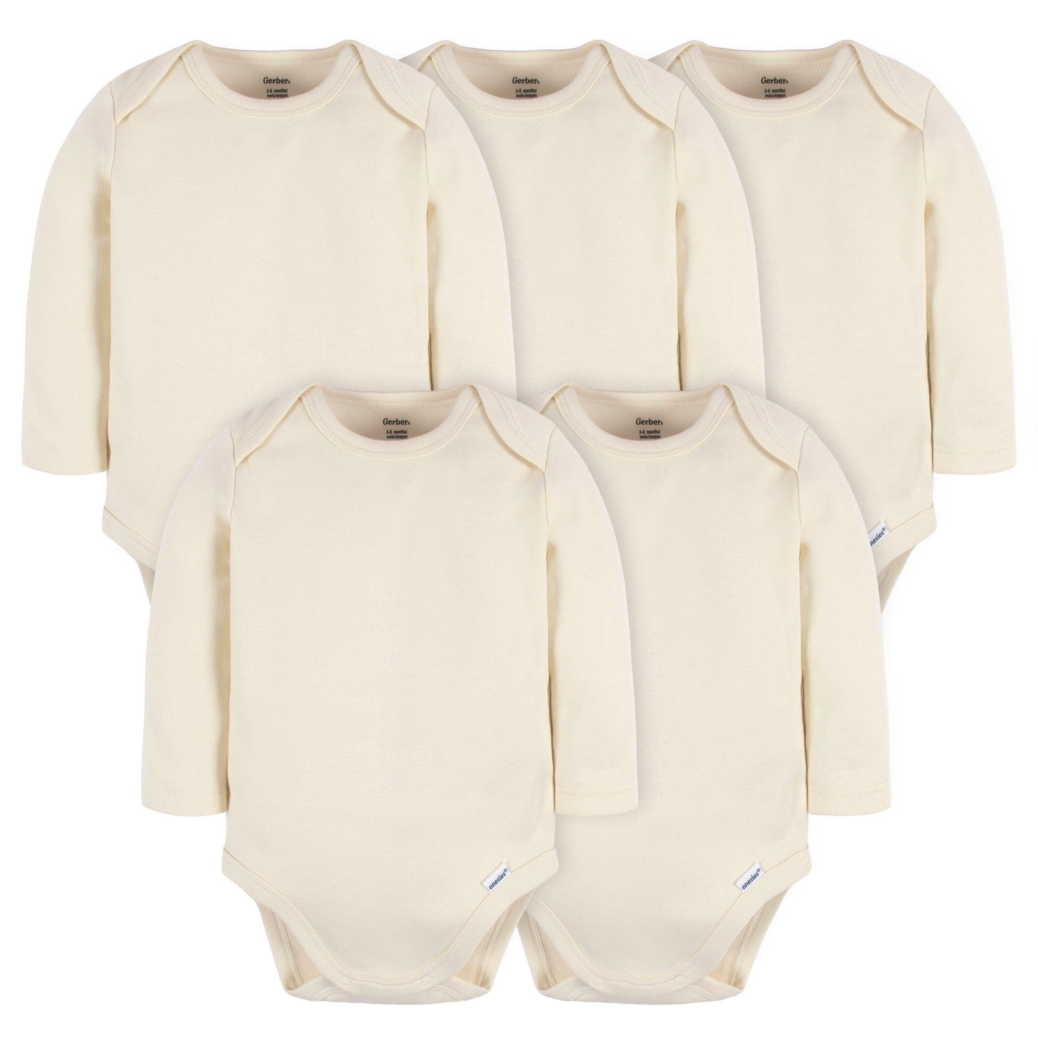 5-Pack Baby Natural Premium Long Sleeve Lap Shoulder Onesies® Bodysuits