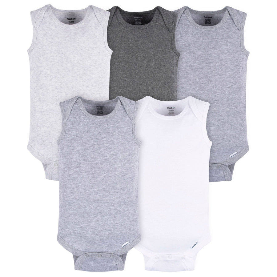 5-Pack Baby Neutral Grey Heather Sleeveless Lap Shoulder Onesies® Bodysuits