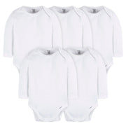 5-Pack Baby White Premium Long Sleeve Lap Shoulder Onesies® Bodysuits