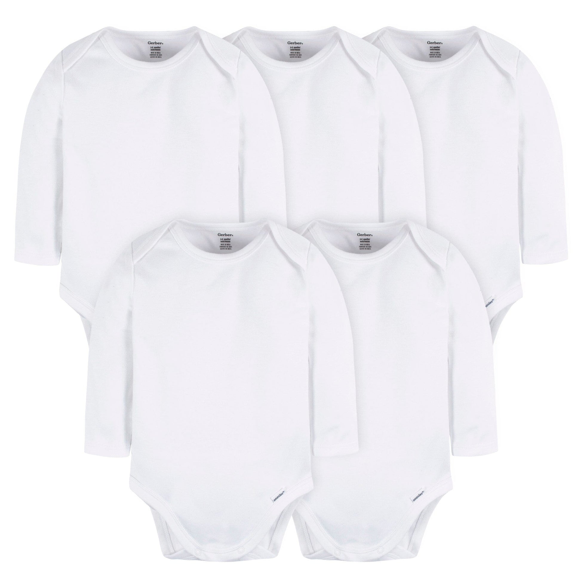 5-Pack Baby White Premium Long Sleeve Lap Shoulder Onesies® Bodysuits