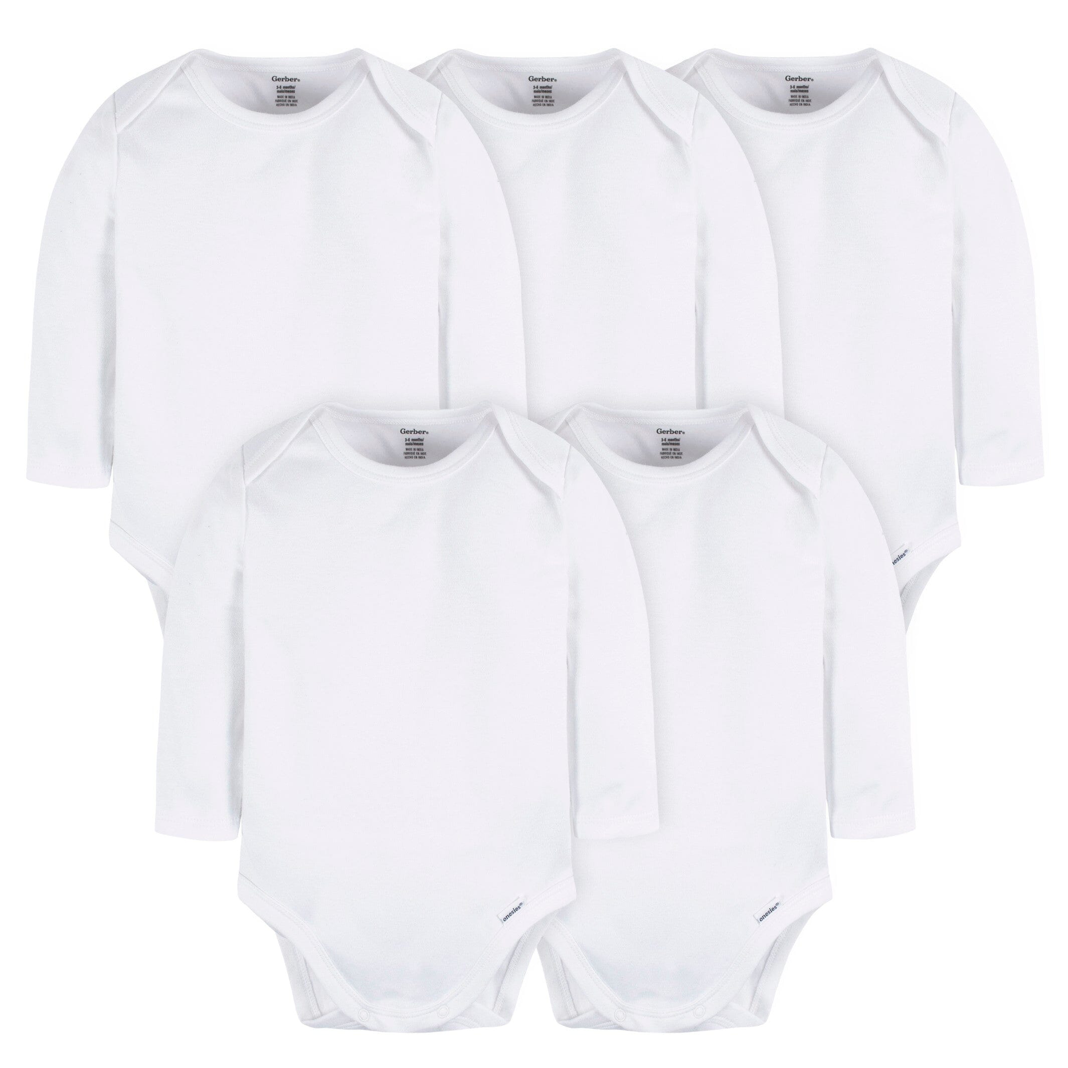 5-Pack Baby White Premium Long Sleeve Lap Shoulder Onesies® Bodysuits