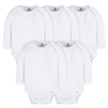 5-Pack Baby White Premium Long Sleeve Onesies® Bodysuits