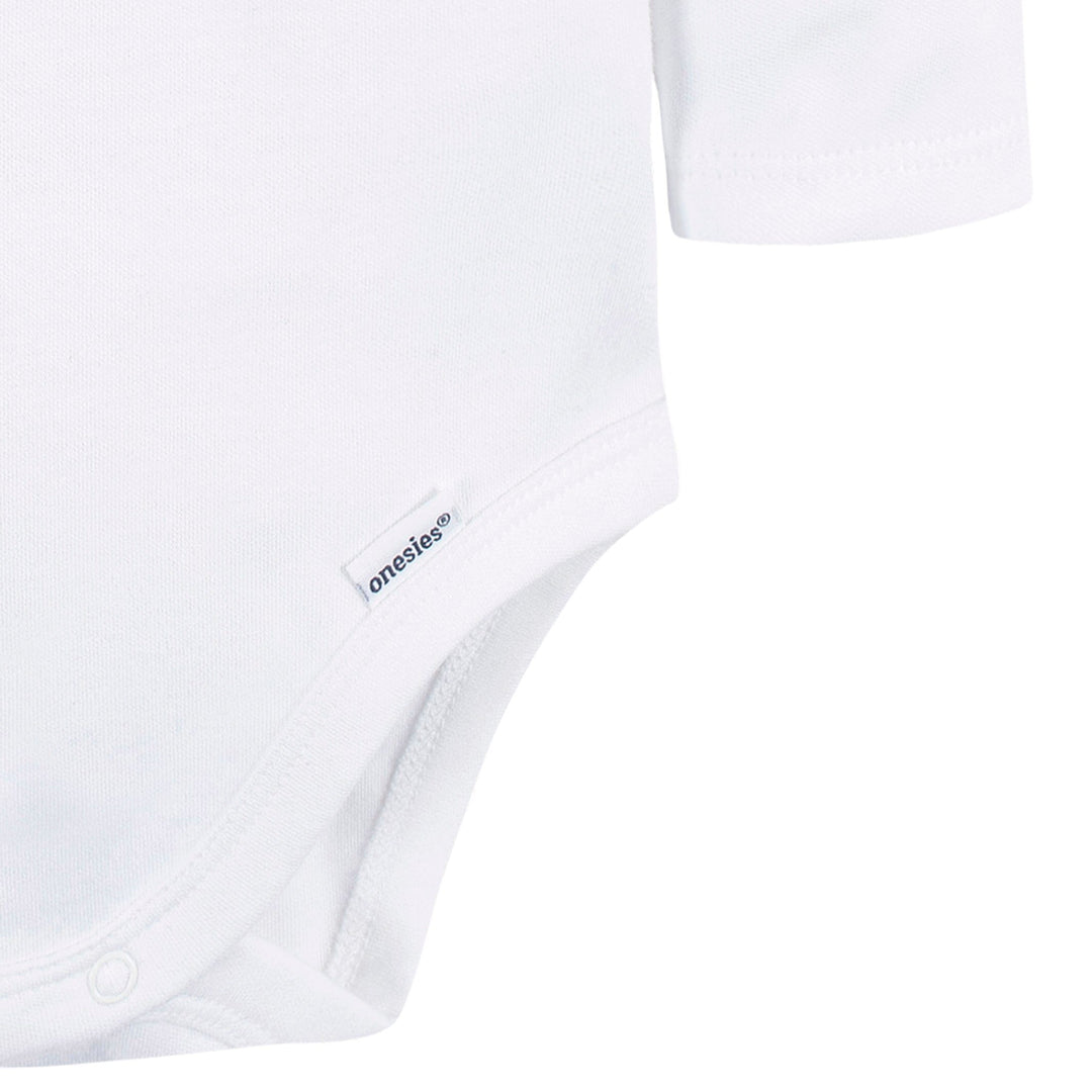 5-Pack Baby White Premium Long Sleeve Lap Shoulder Onesies® Bodysuits