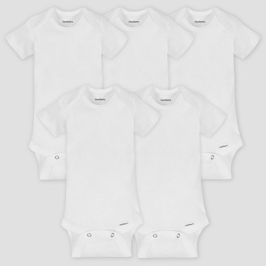 5-Pack Baby Neutral White Organic Onesies® Brand Short Sleeve Bodysuits
