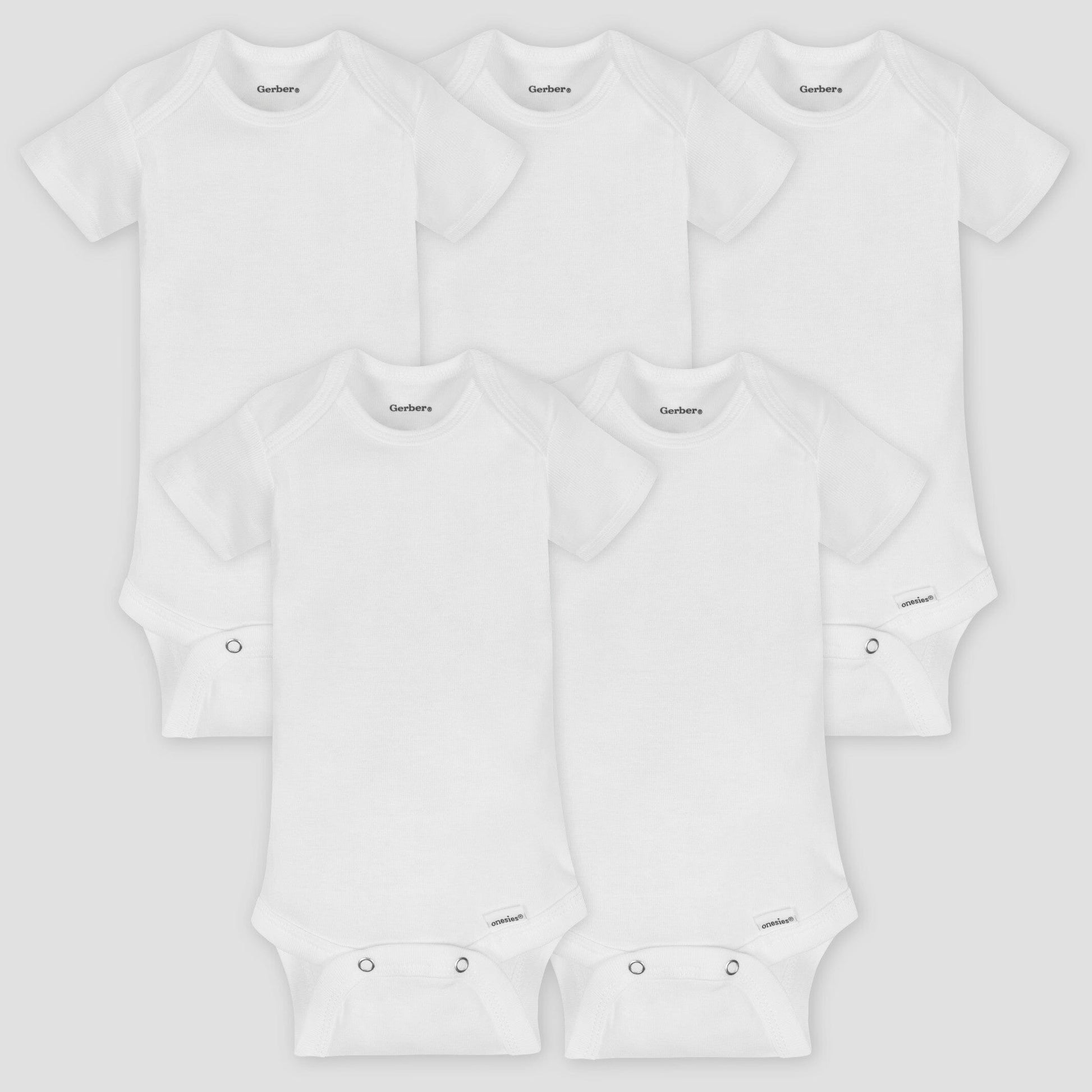 5-Pack Baby Neutral White Organic Onesies® Brand Short Sleeve Bodysuits