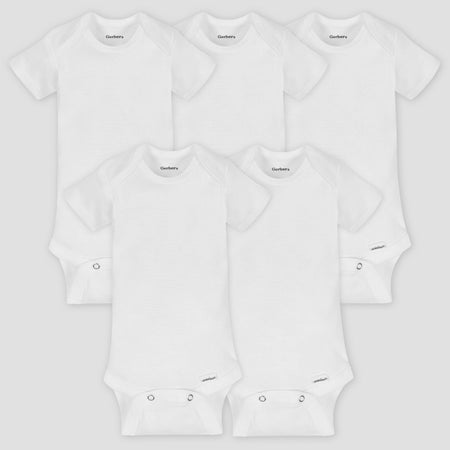 5-Pack Baby Neutral White Organic Onesies® Brand Short Sleeve Bodysuits