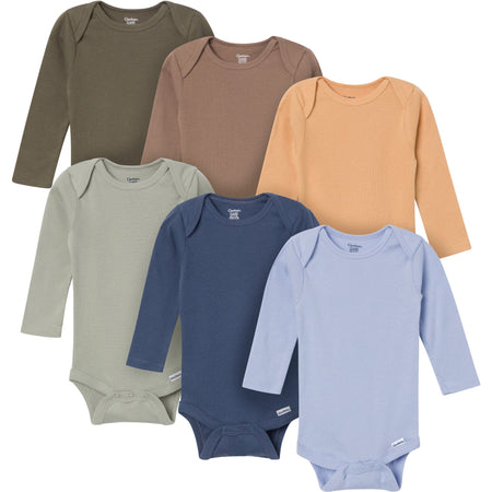 6-Pack Baby Boys Blue, Green, Brown and Yellow Long Sleeve Bodysuits