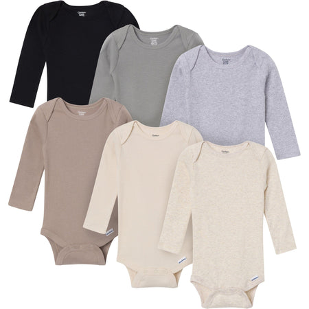 6-Pack Baby Neutral Gray, Black and Brown Long Sleeve Bodysuits