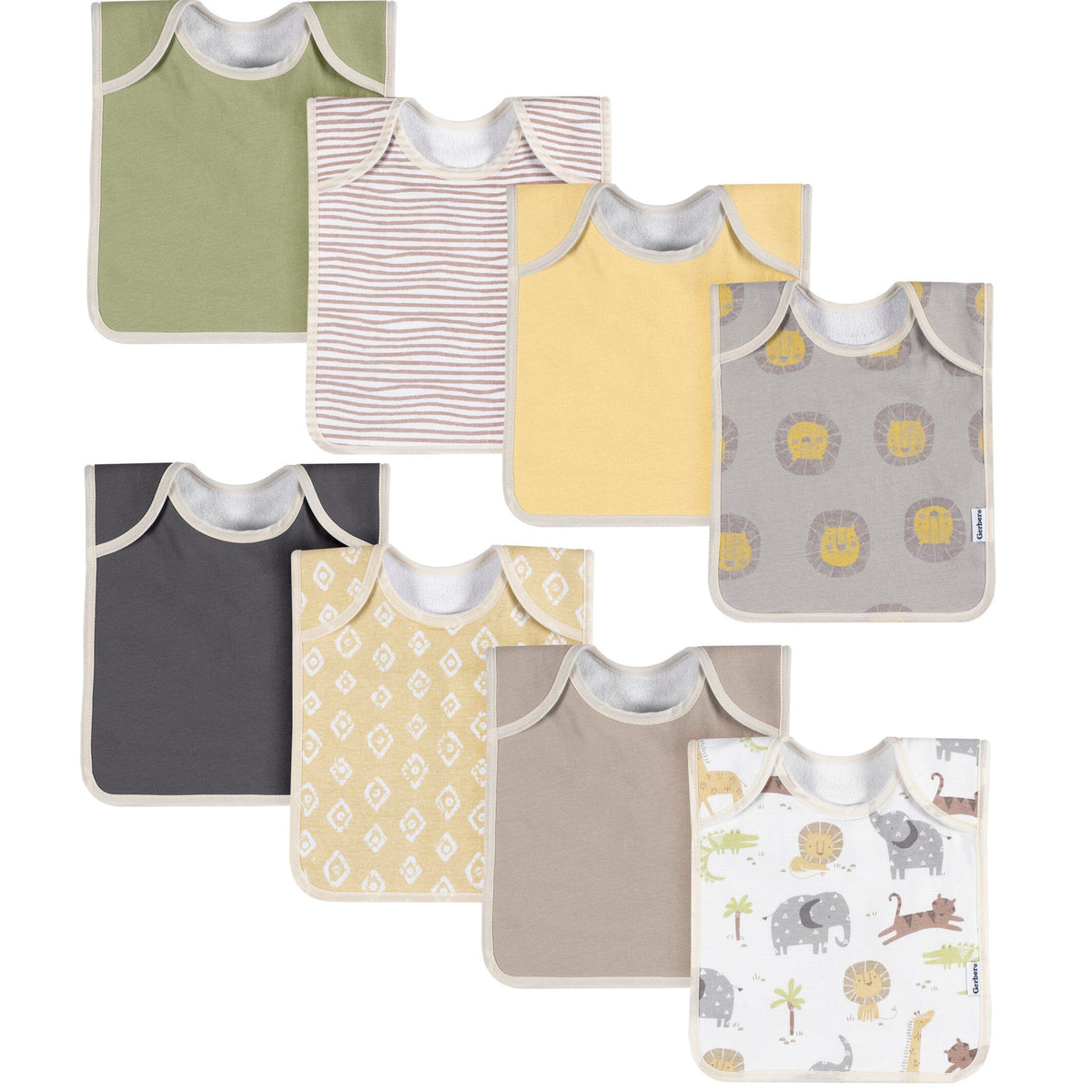 8-Pack Baby Neutral Multi Grey Yellow Lap Shoulder Bibs
