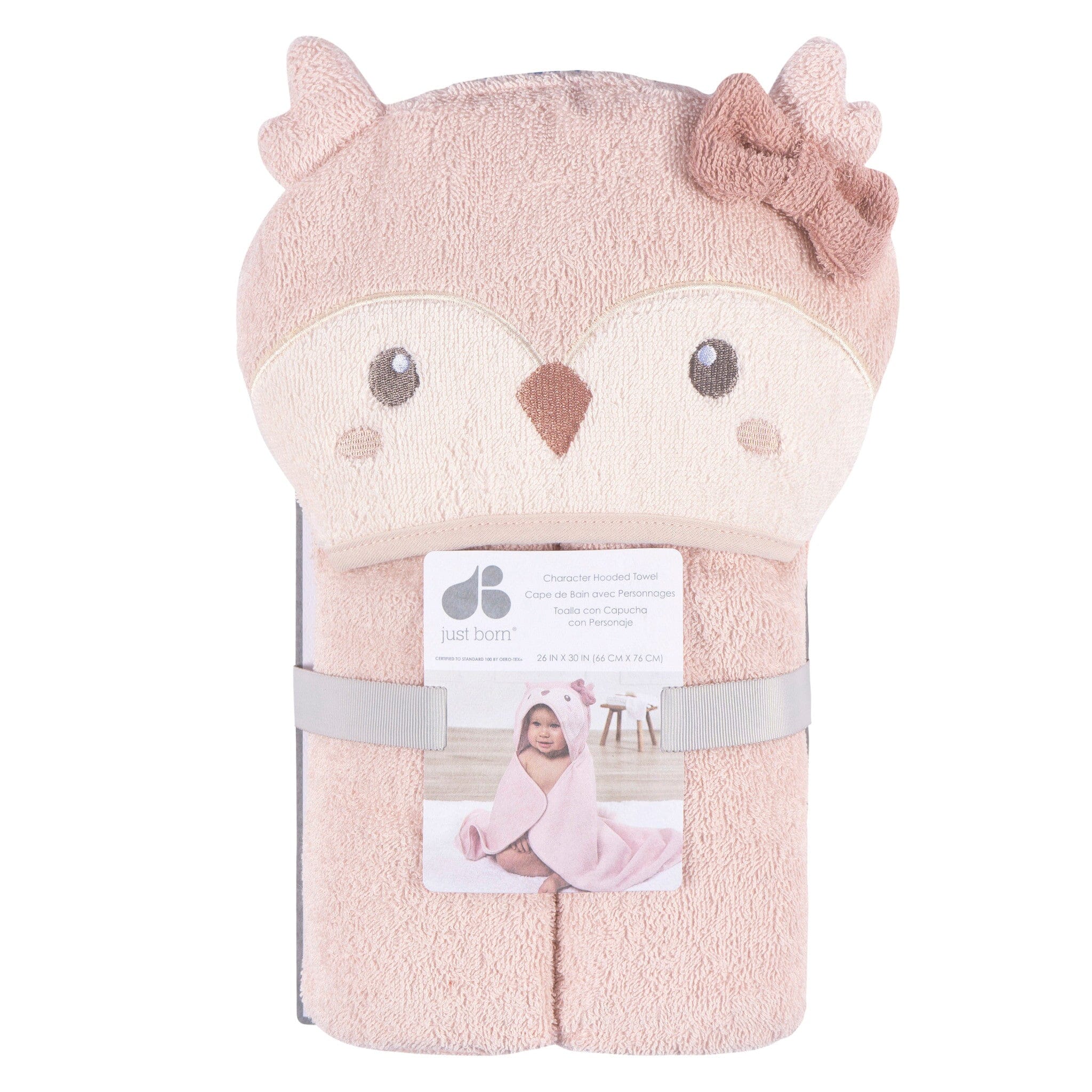 Baby Girls Pink Owl Character Towel Bath Gerber® 