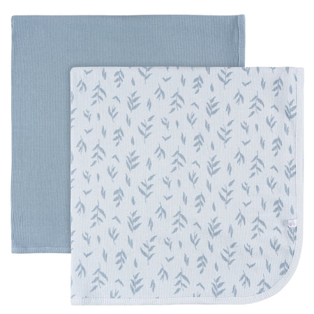 2-Pack Baby Boys Blue Leaf Cotton Thermal Blankets