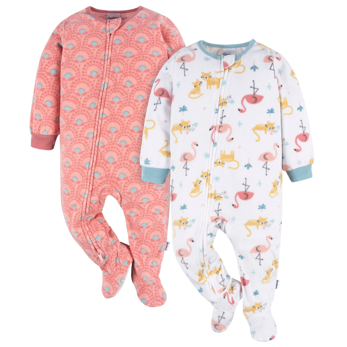 2 Pack Baby Toddler Girls Pink Flamingos Fleece Pajamas Gerber 2-pack-baby-toddler-girls-pink-flamingos-fleece-pajamas-gerber