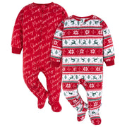 2-Pack Baby & Toddler Neutral Deer Fairisle Fleece Pajamas