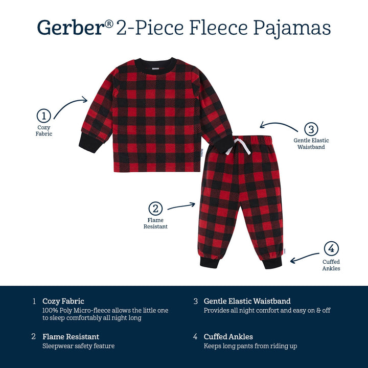 2-Piece Infant & Toddler Boys Red Plaid Fleece Pajamas