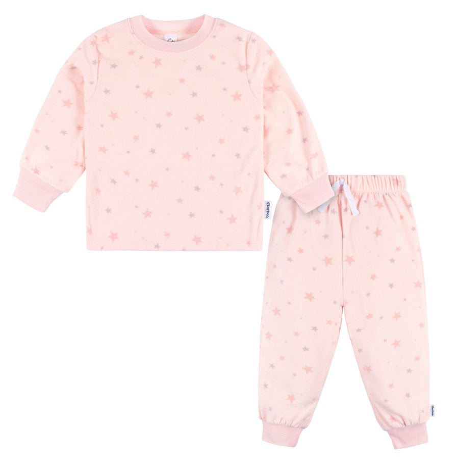 2-Piece Infant & Toddler Girls Pink Stars Fleece Pajamas