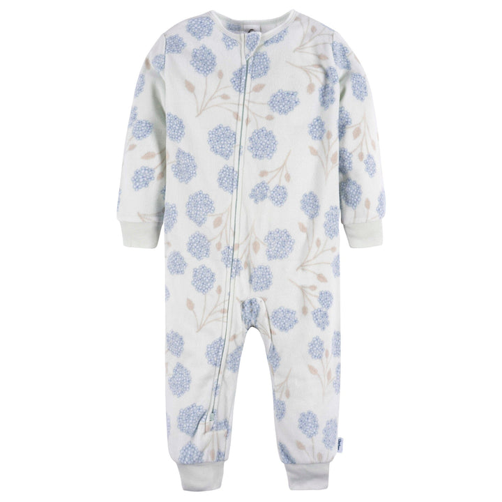 3-Pack Infant & Toddler Girls Blue Floral Footless Fleece Pajamas