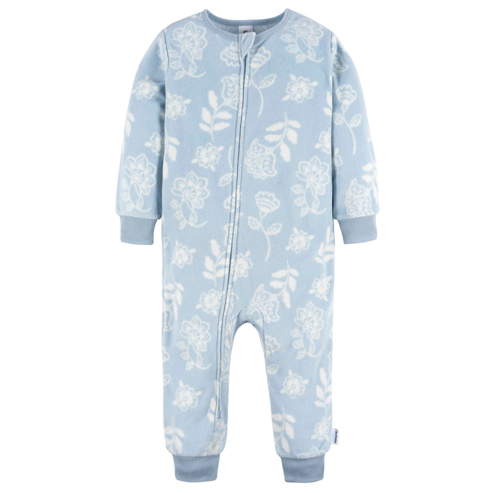 3-Pack Infant & Toddler Girls Blue Floral Footless Fleece Pajamas