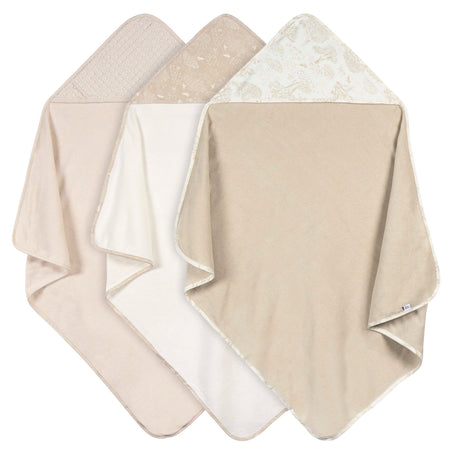 3-Pack Baby Neutral Tan Hooded Towels