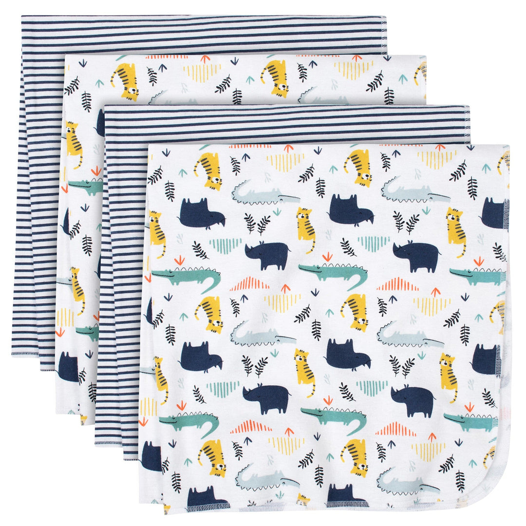 4-Pack Baby Boys Jungle Stripe Flannel Blankets