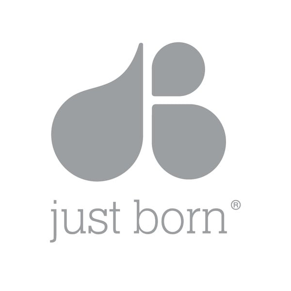 Gray Just Born logo and wordmark on a plain white background.