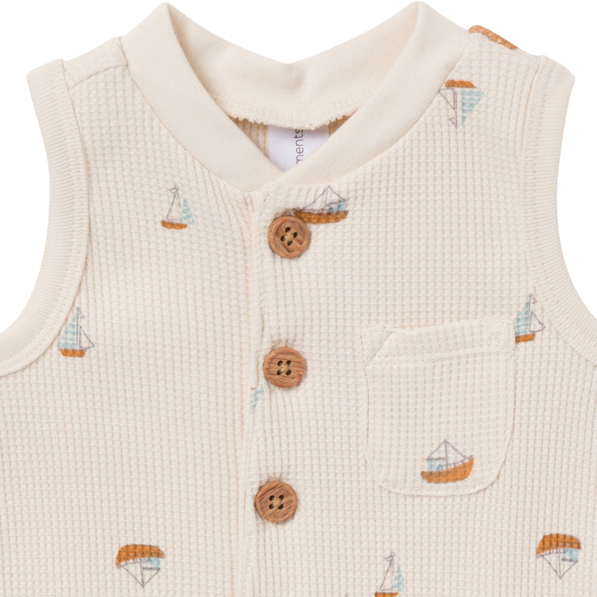 Baby Boys Beige Sailboat Sleeveless Romper rompers Modern Moments™ by Gerber® 