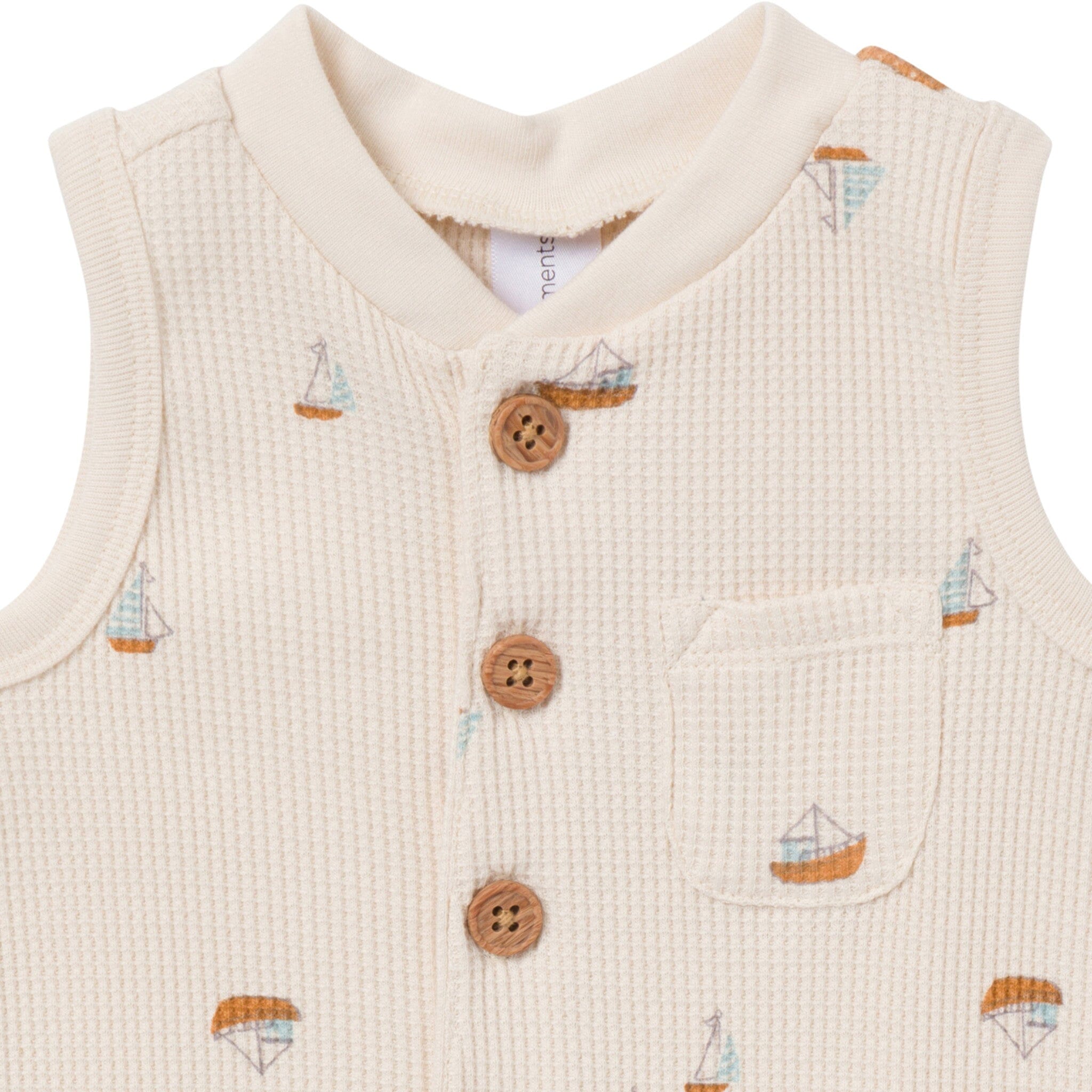 Baby Boys Beige Sailboat Sleeveless Romper rompers Modern Moments™ by Gerber® 