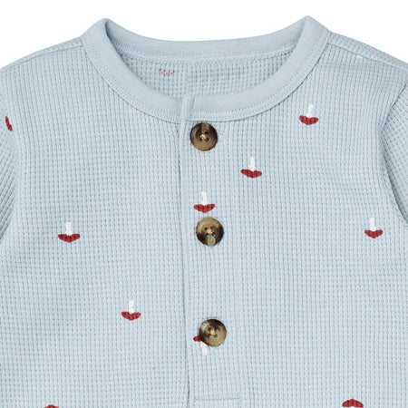 Baby Boys Blue Mushroom Waffle Slouch Romper