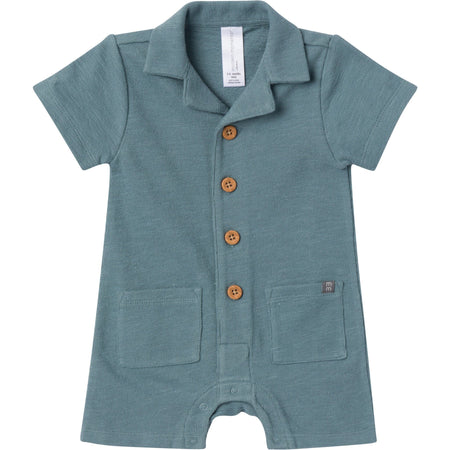 Baby Boys Teal Collared Short Sleeve Romper