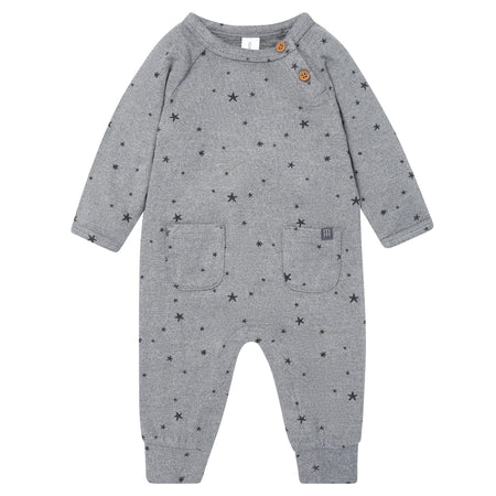 Baby Boys Grey Heather Stars Hacci Long Sleeve Romper