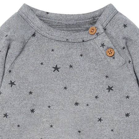 Baby Boys Grey Heather Stars Hacci Long Sleeve Romper