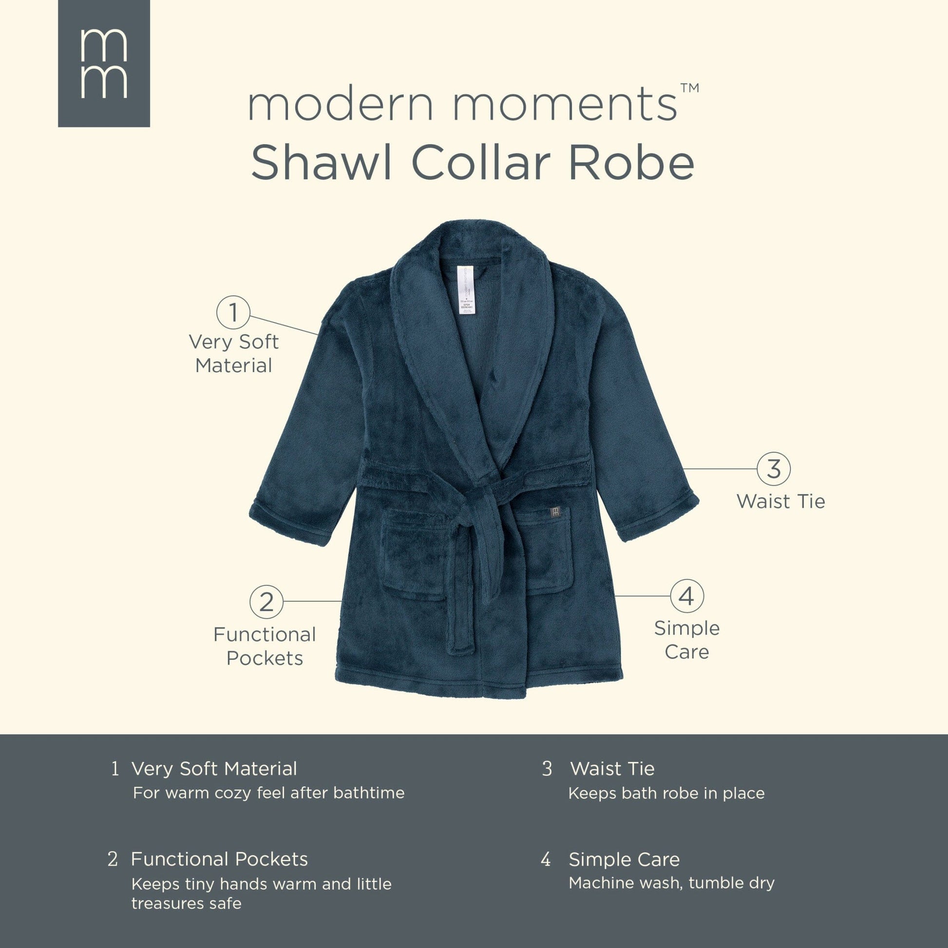 Baby Boys Navy Shawl Collar Robe