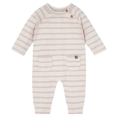 Baby Boys Oatmeal Heather Stripe Hacci Long Sleeve Romper
