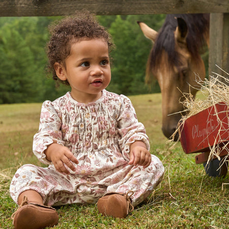 Baby Girls Flower Blossoms Smocked Long Leg Romper