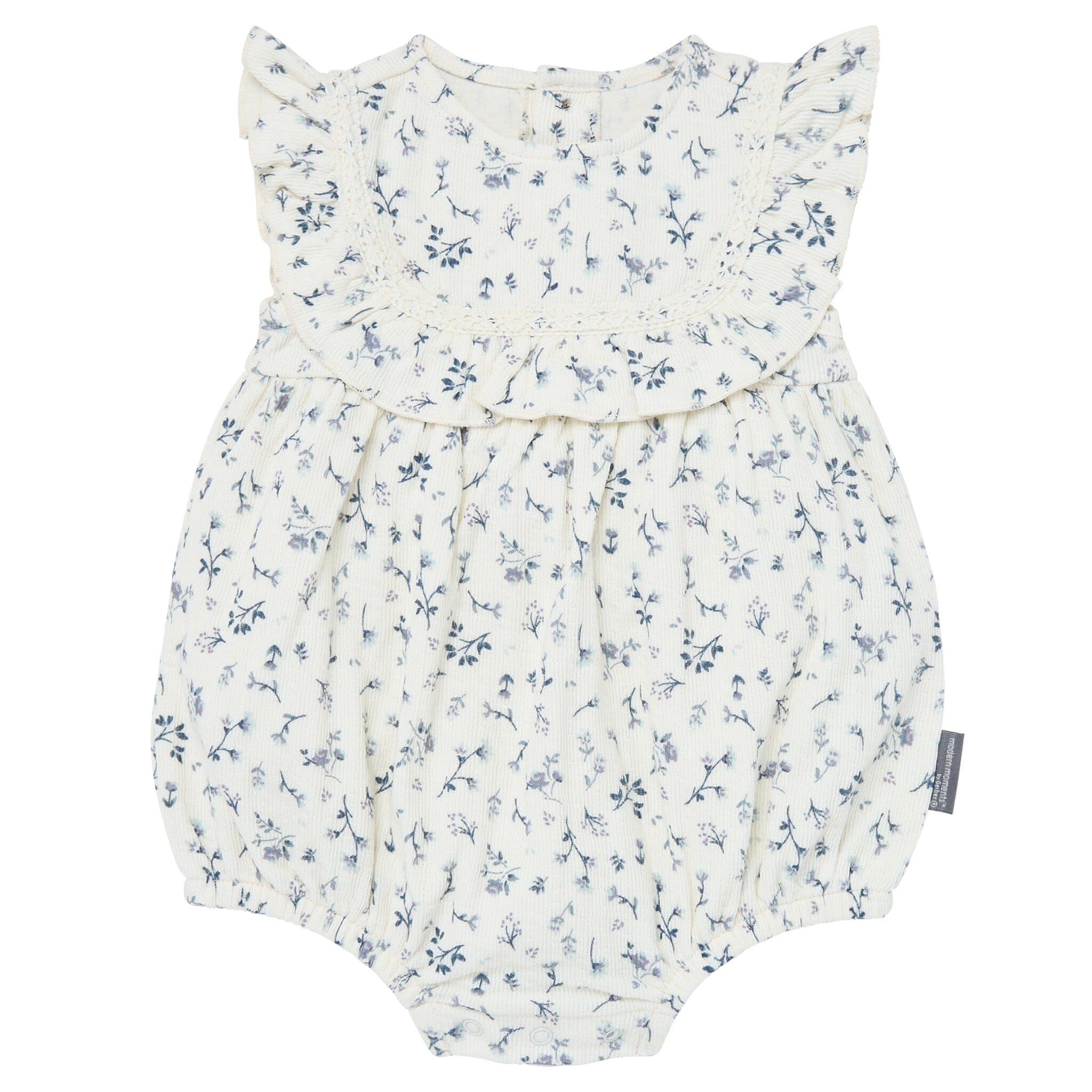 Baby Girls Ivory Blue Ditsy Ruffle Bubble Romper