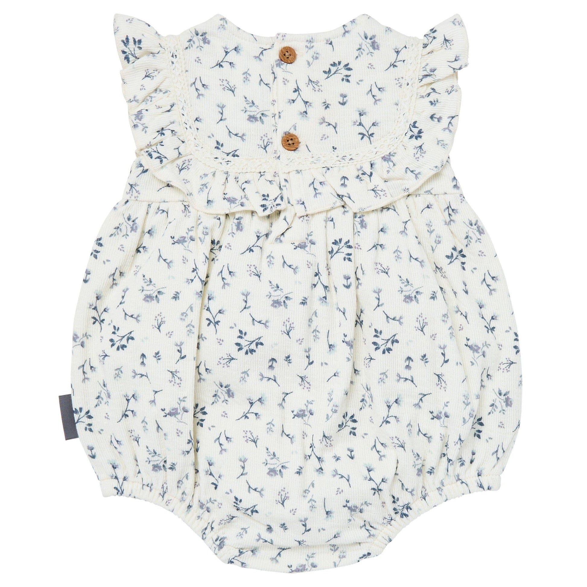 Baby Girls Ivory Blue Ditsy Ruffle Bubble Romper
