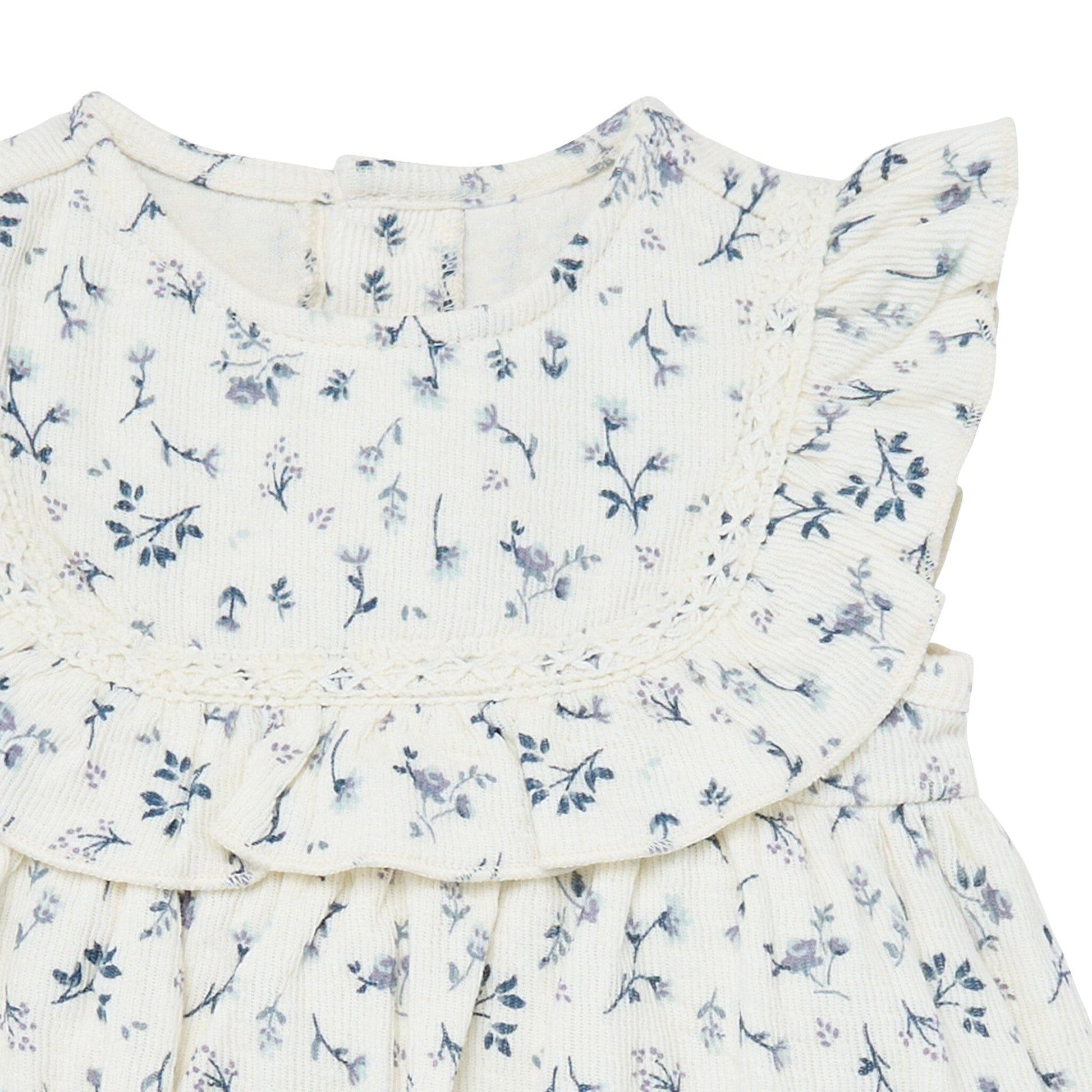 Baby Girls Ivory Blue Ditsy Ruffle Bubble Romper