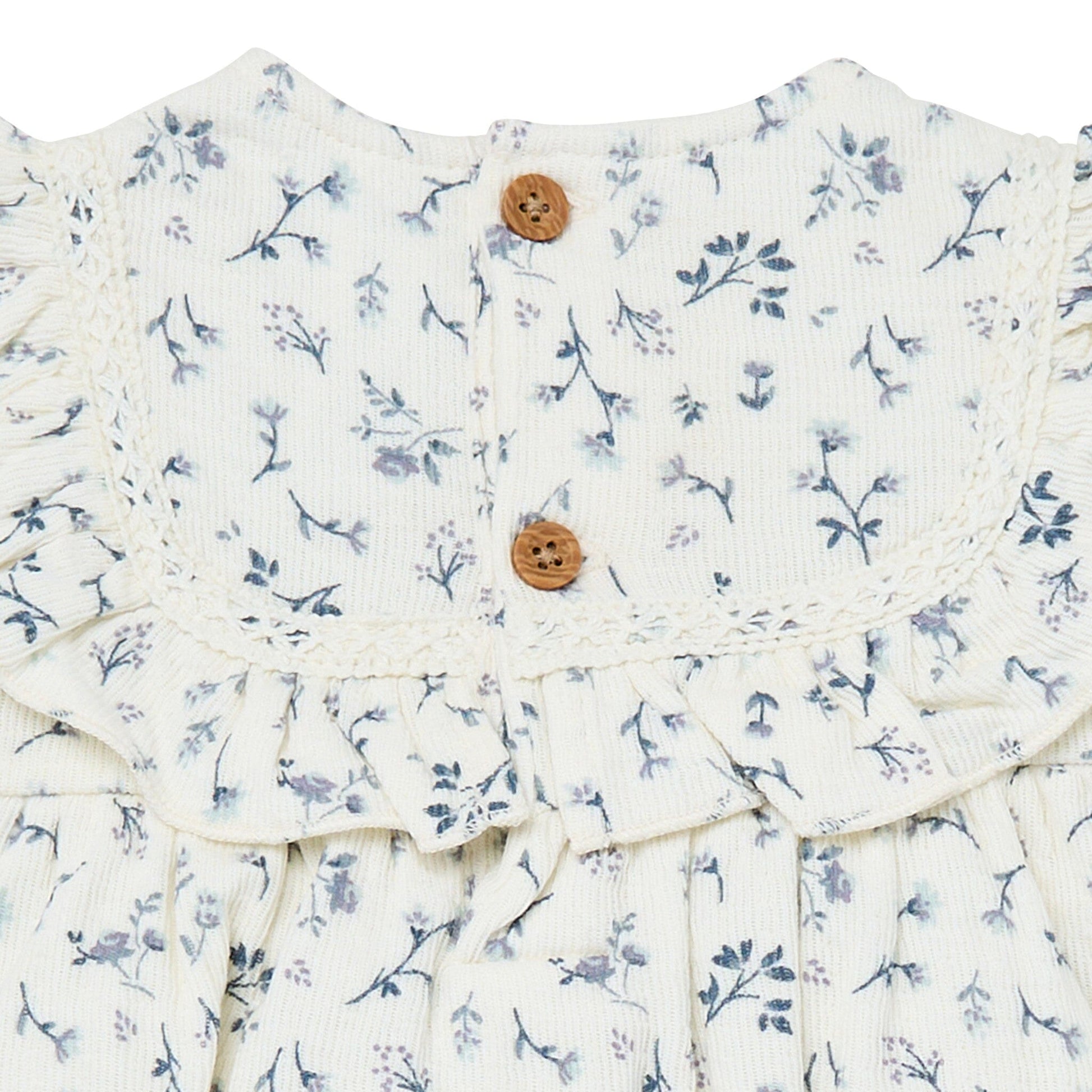 Baby Girls Ivory Blue Ditsy Ruffle Bubble Romper