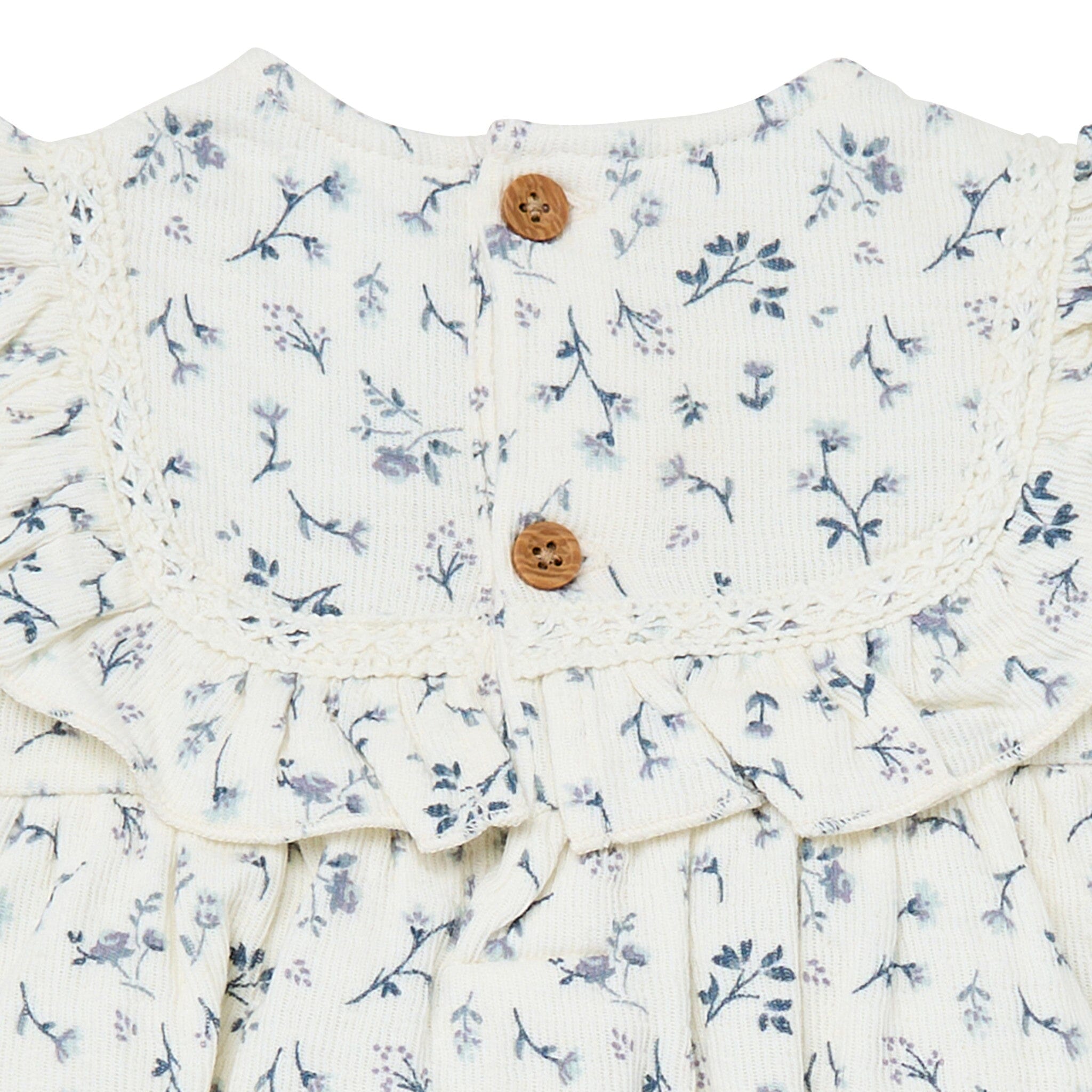 Baby Girls Ivory Blue Ditsy Ruffle Bubble Romper