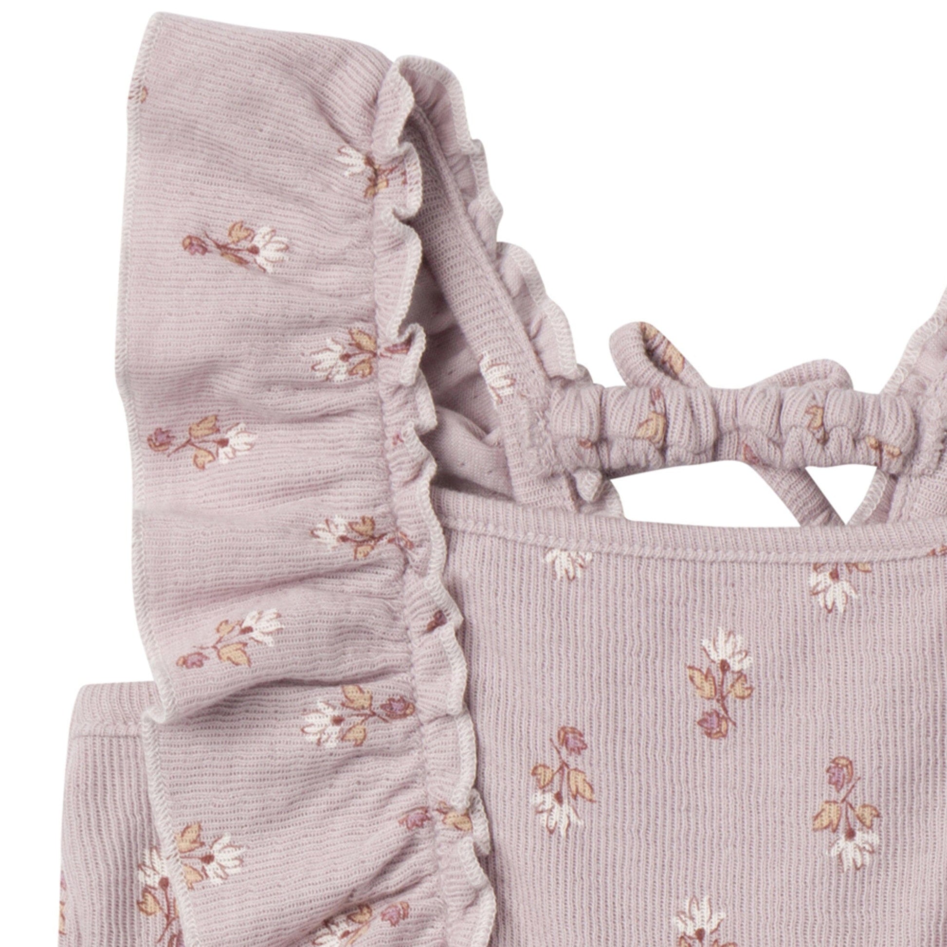 Baby Girls Light Lilac Stamp Fleur Ruffles Long Leg Romper