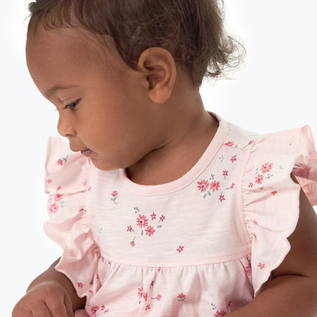 Baby Girls Light Pink Floral Ruffle Sleeve Top