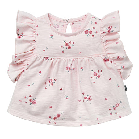 Baby Girls Light Pink Floral Ruffle Sleeve Top